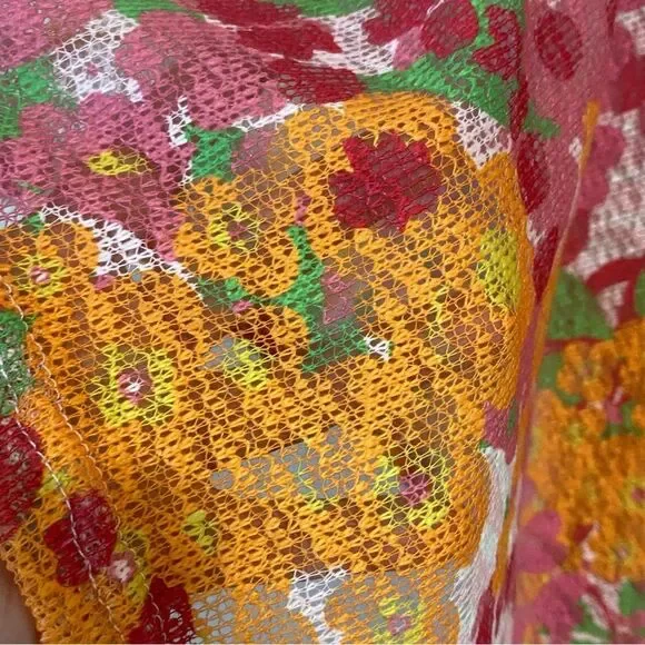 Top it Off Printed Emily Poncho Wrap Sweater Floral Pink Orange One Size - Picture 6 of 7